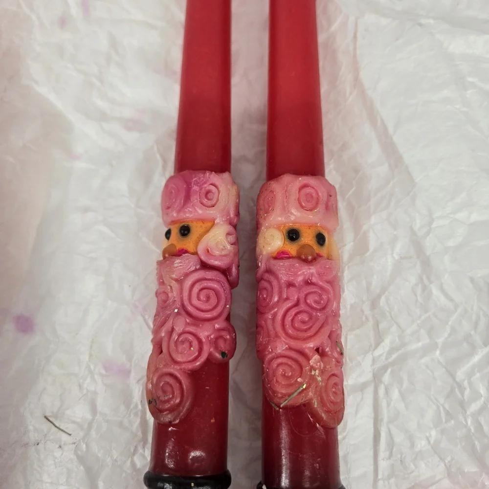 VTG Novelty Christmas Snowman Santa Frosty Taper Candles 4 Red‎